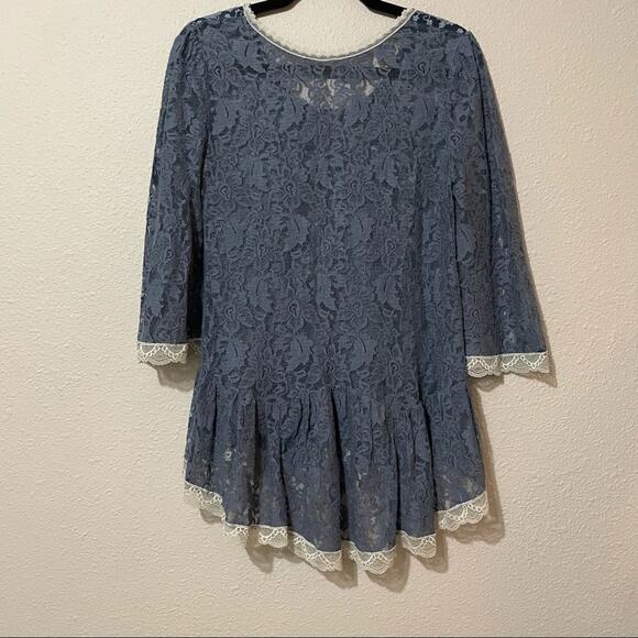 Free People Blue Lace Patchwork Boho Blouse Womens Small Crochet Cottage Core - Picture 4 of 5